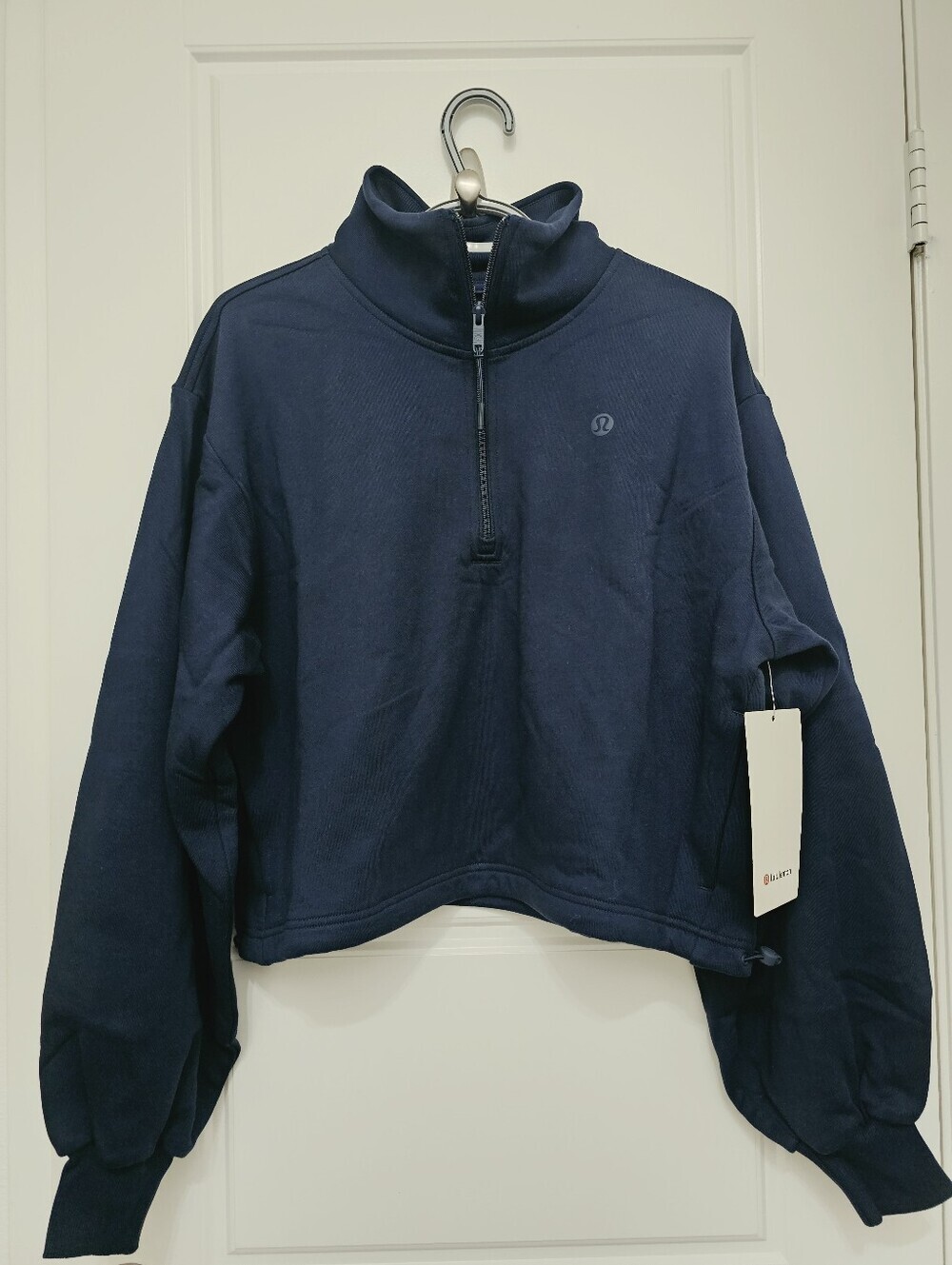 lululemon Terry Tennis  Navy Half-Zip Cropped Cowl Sweater, Size M - Picture 2 of 16